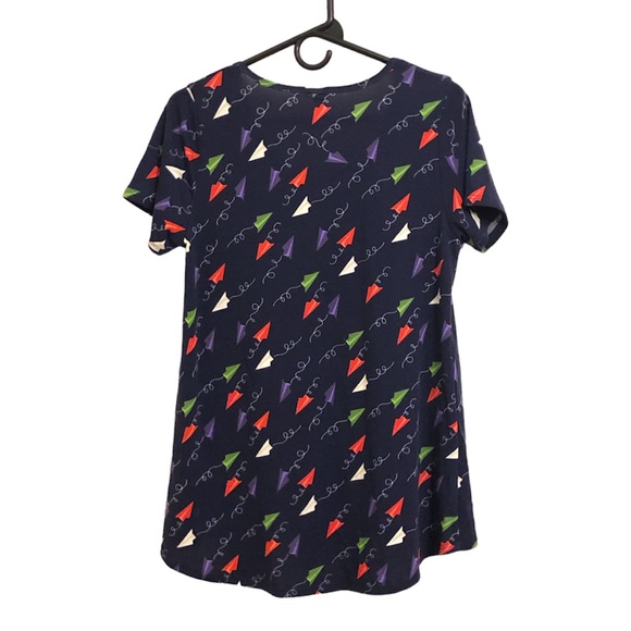 Lularoe Paper Airplane Print Wide Neck Short Sleeve Shirt - Picture 2 of 4